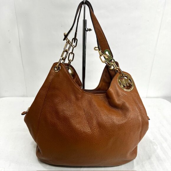 Large Michael Kors  Brown Carmel Leather Shoulder Hobo Handbag  With Scarf (2) - Picture 11 of 14